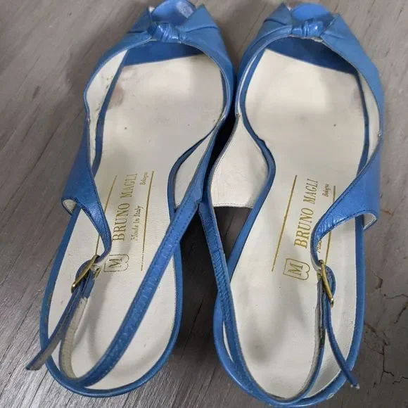 Vintage bruno magli heels blue peeptoes sling - Picture 2 of 10